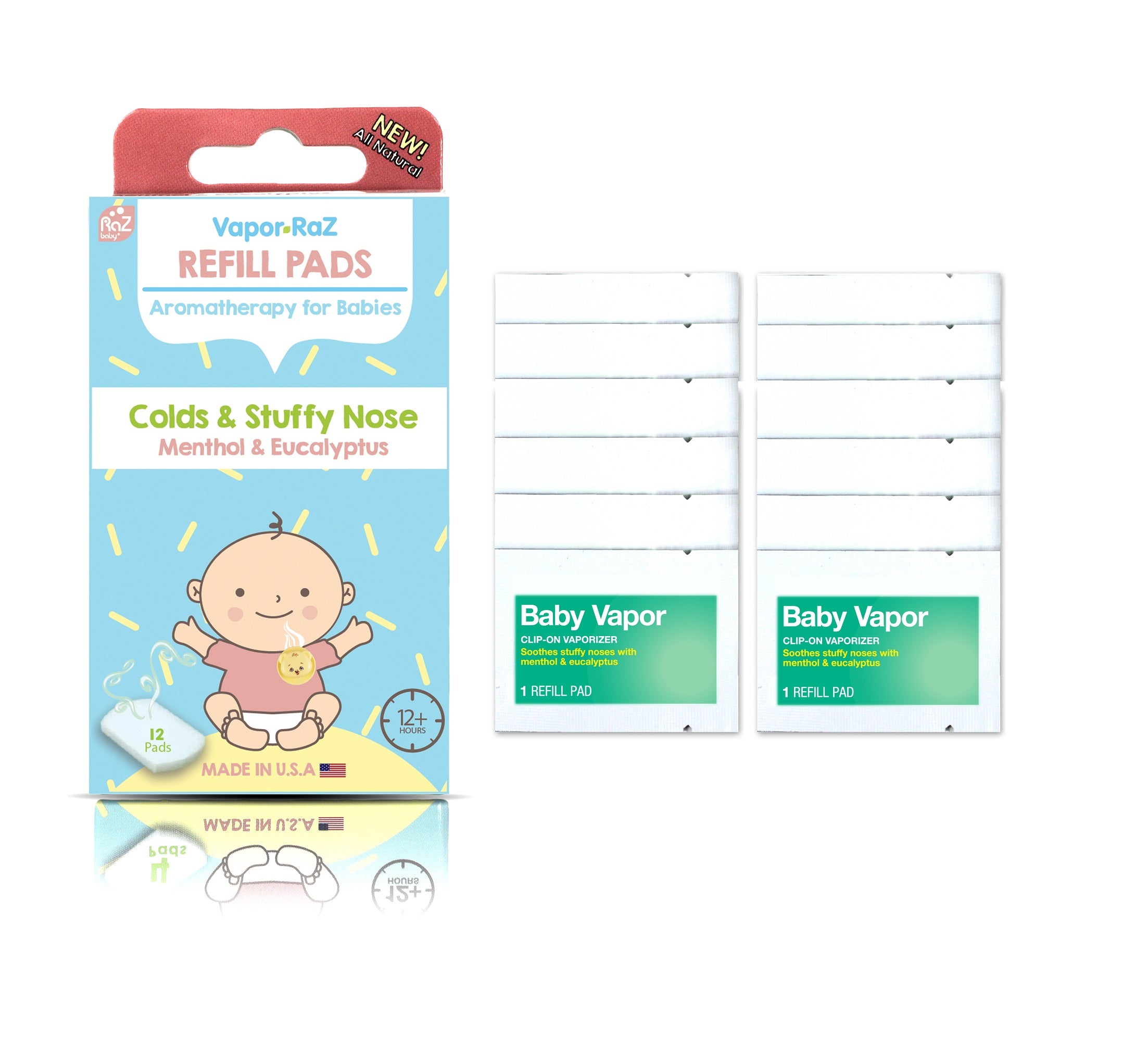 Vapor-RaZ Menthol & Eucalyptus Refill Pads - Cough & Cold Relief (12 Pack)