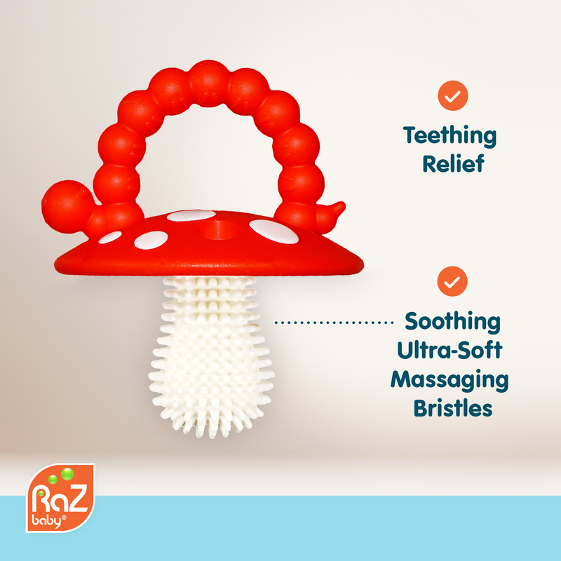 Chompy Mushroom Silicone Teether 2PK - Red & Green