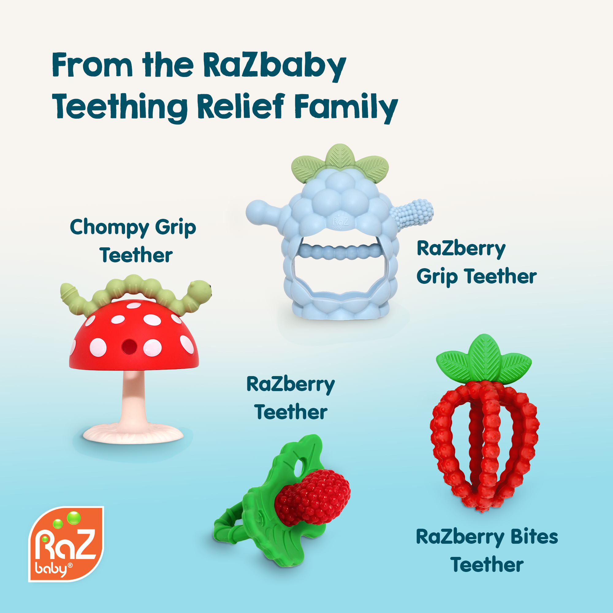 Chompy Mushroom Silicone Teether 2PK