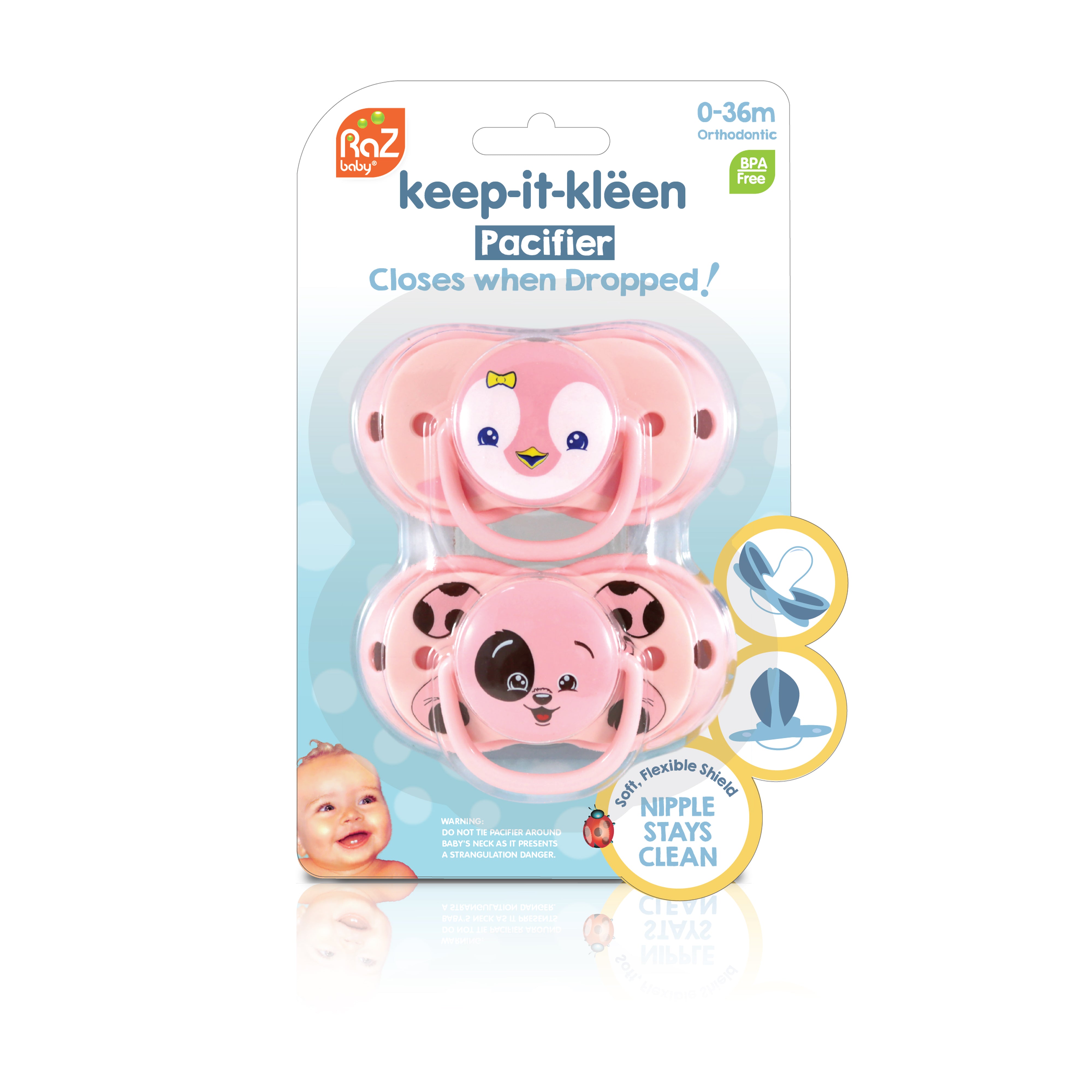 keep-it-kleen Pacifier 2PK - Pink Penguin & Puppy