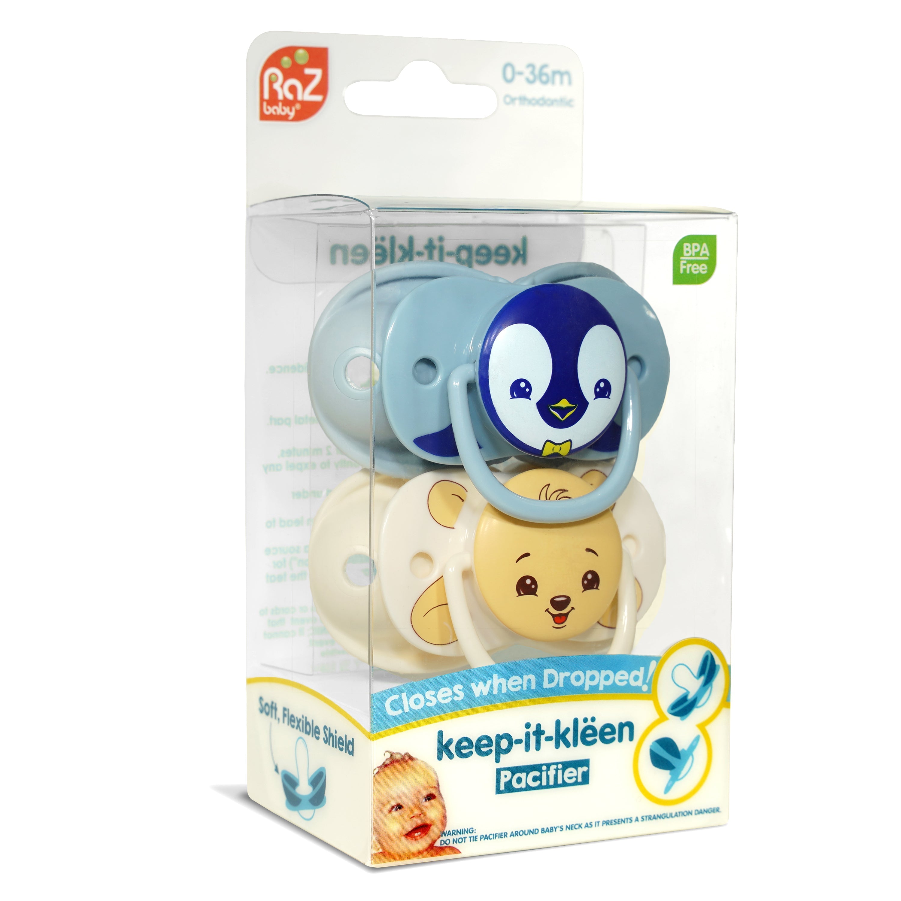 Personalized keep-it-kleen Pacifier 2PK - Penguin & Bear