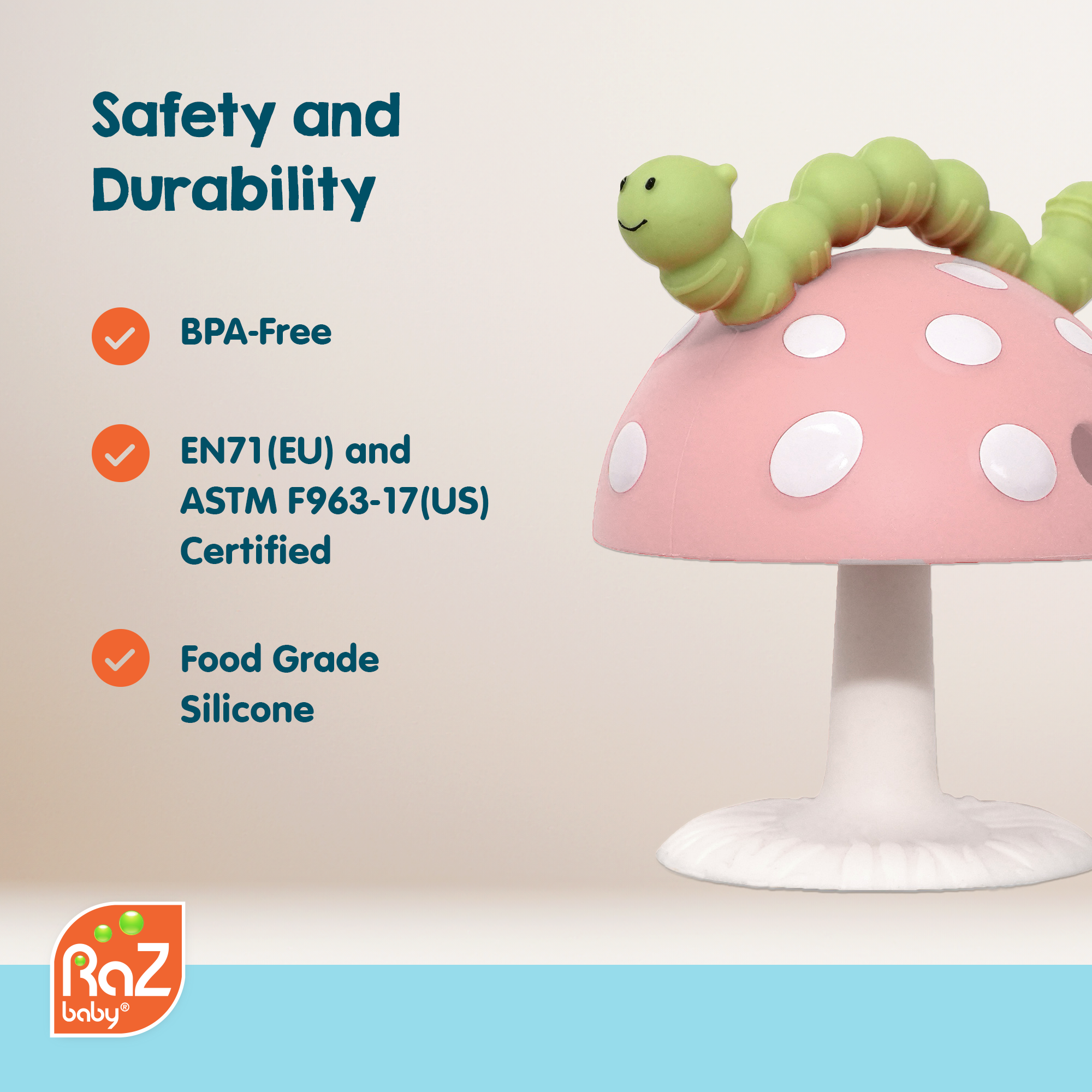 Chompy Mushroom Grip Silicone Teether Toy - Pink