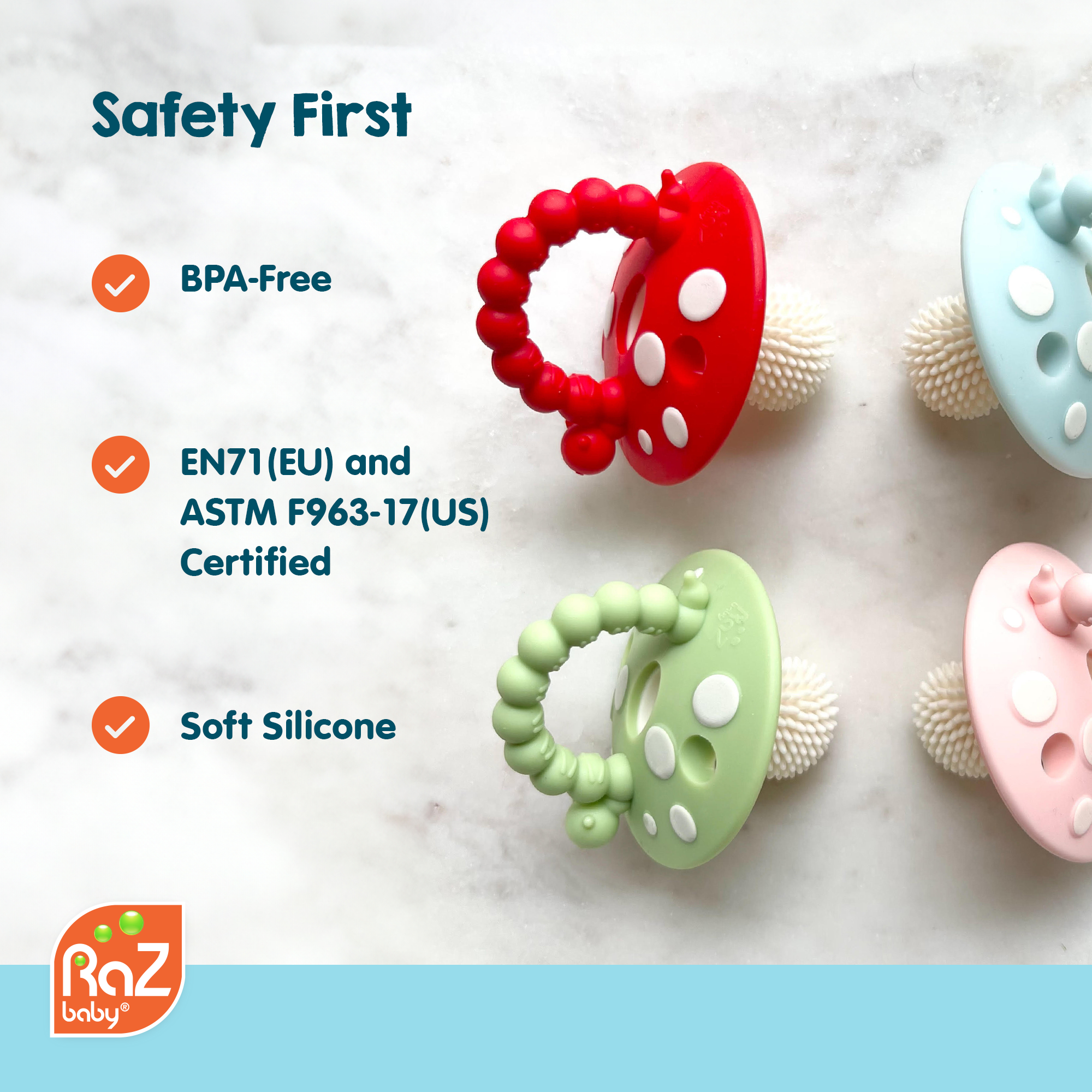Chompy Mushroom Silicone Teether 2PK - Red & Pink