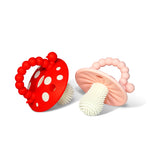 Chompy Mushroom Silicone Teether 2PK - Red & Blue