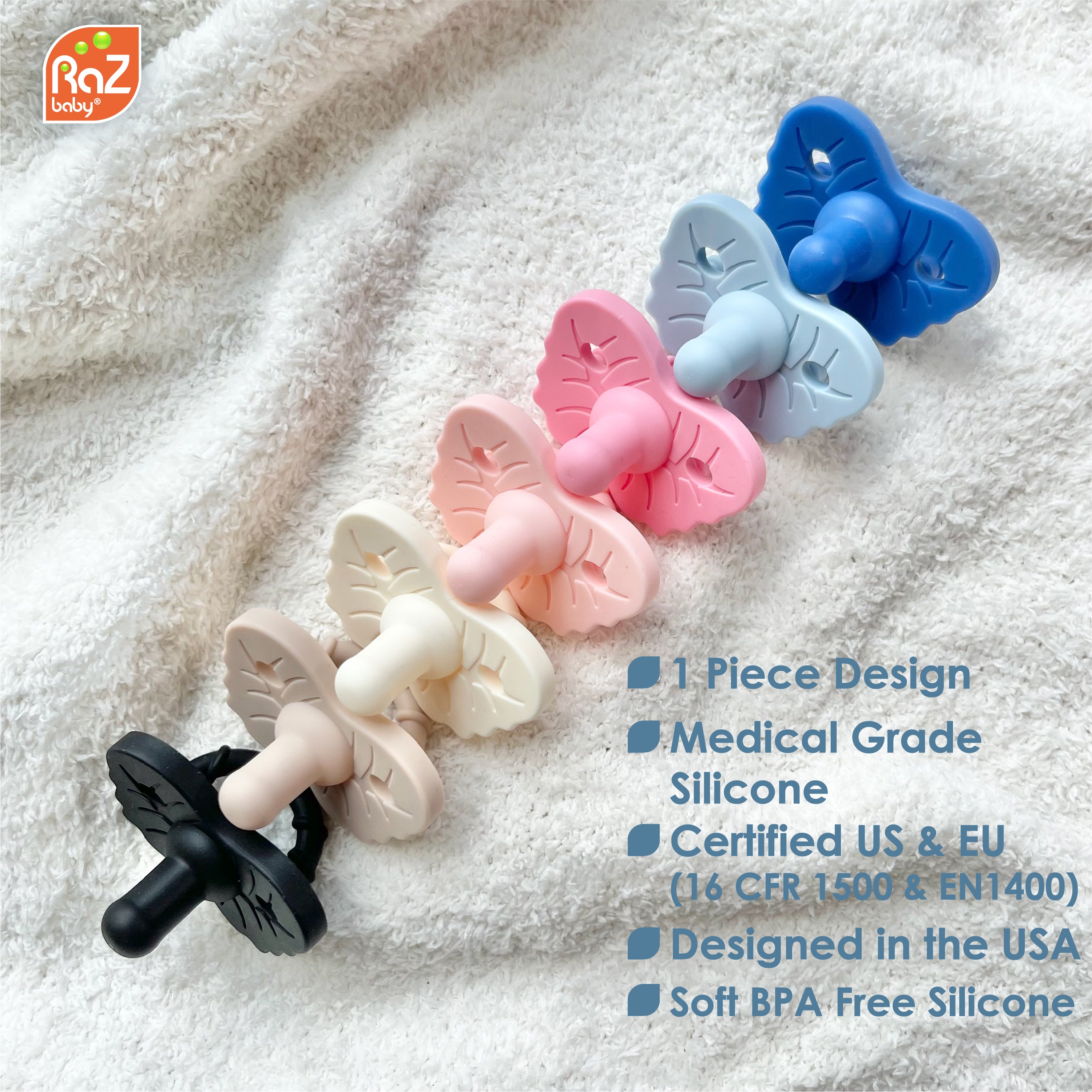 RaZzies Silicone Pacifier - 0m+ - Tan & White
