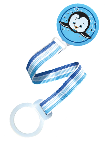Personalized Pacifier Holder Blue Penguin