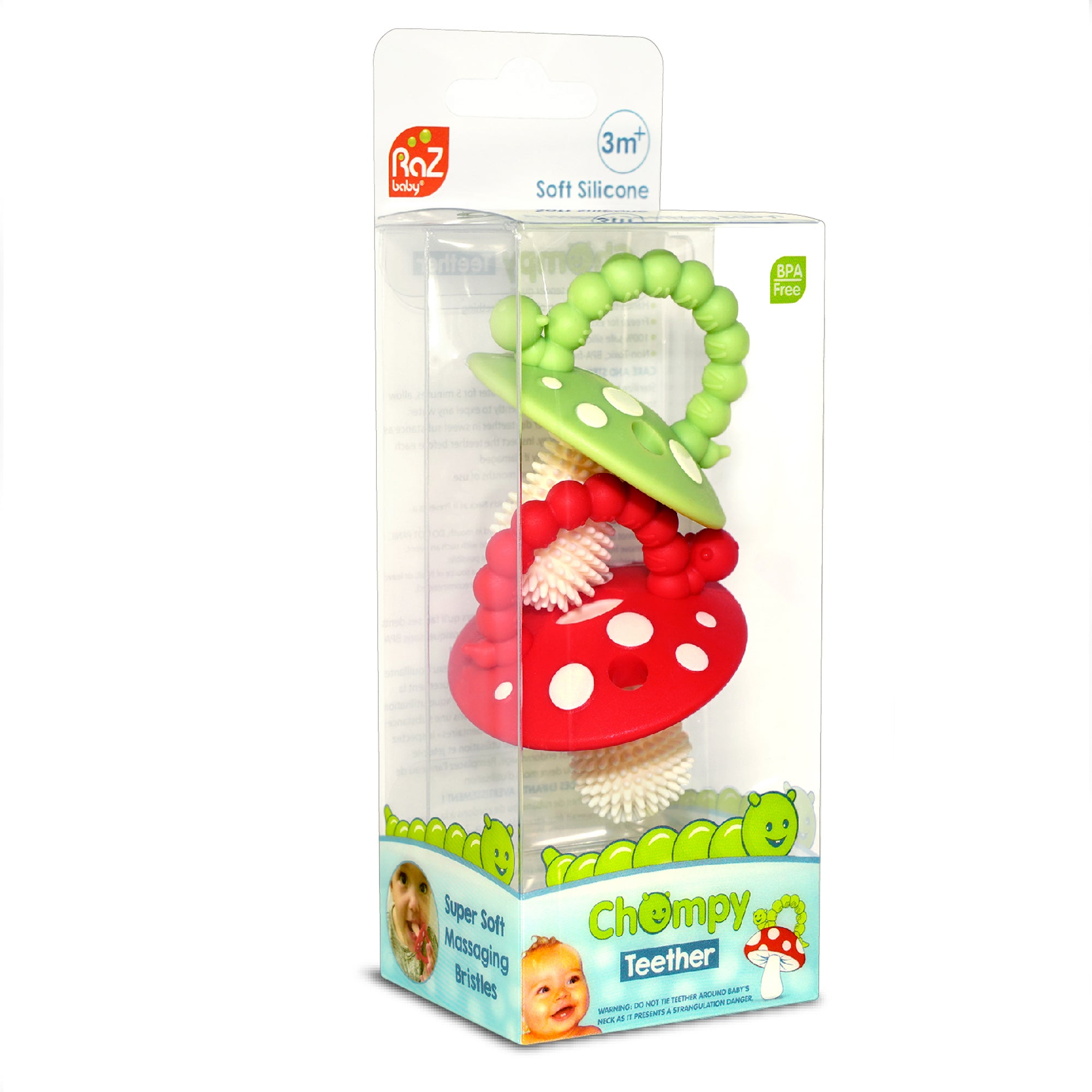 Chompy Mushroom Silicone Teether 2PK - Red & Green