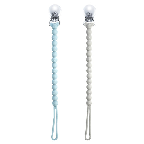 RaZzies Silicone Paci/Teether Holder 2PK - Blue & Grey